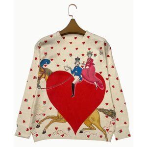 NWT King + Queen of Hearts Ivory Artsy Print Sweater Sizes M, L, XL